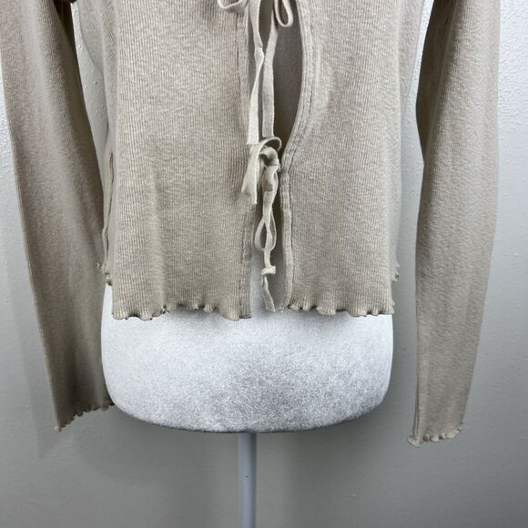 MNG Mango Sweater Women Medium Beige Ribbon Tie Knit Cardigan Long Sleeve - Picture 8 of 12